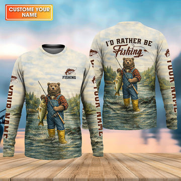 Maxcorners I'd Rather Be Fishing Bear - Outdoor Fishing Shirt, Fishing UPF Shirts, Funny Fishing Shirt