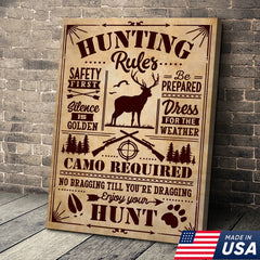 Maxcorners Hunting Rules Wall Art Canvas – Rustic Deer Hunting Lodge Decor – Safety First, Camo Required, Enjoy Your Hunt