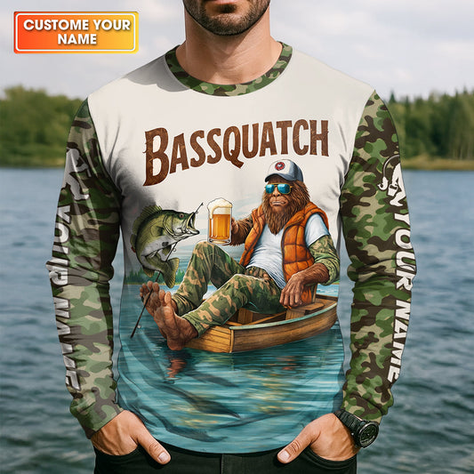 Maxcorners Funny Bigfoot Fishing UPF Shirt, Personalized Fishing Shirt for Men