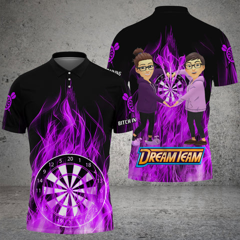 Maxcorners Fire Flame Dartboard 3D Darts Polo & Quarter Zip Custom Dart Shirts For Men Dart Jerseys For Paula