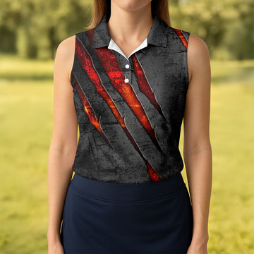 Maxcorners Red Claw Marks Hawaiian Golf Shirt, Scratch Print Women's Golf Tops, Ladies Golf Shirts LM1507
