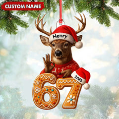 Maxcorners Personalized Deer Christmas Ornament, 67 Gingerbread Number Decoration 2025, Funny Buck Birthday Holiday Tree Gift MT2411