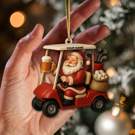 Maxcorners Love Beer And Golf Santa, Home Decor, Christmas Ornament, Personalized Ornament 2D Flat LM2111