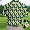 Maxcorners Green And White Argyle Pattern Beer St Patrick's Day Golf Shirt, Golf Tops For Men, Polo For Men