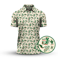 Maxcorners Tequila And Cactus Pattern Golf Shirt For Men, Crazy Golf Shirts, Mexican Golf Polos