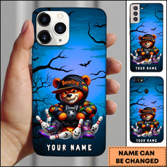 Maxcorners Bowling Halloween Spooky Bear With Bowling Ball Personalized Name Phone Case