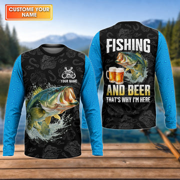 Maxcorners Fishing And Beer That’s Why I’m Here UPF Fishing Shirt, Personalized Custom Name
