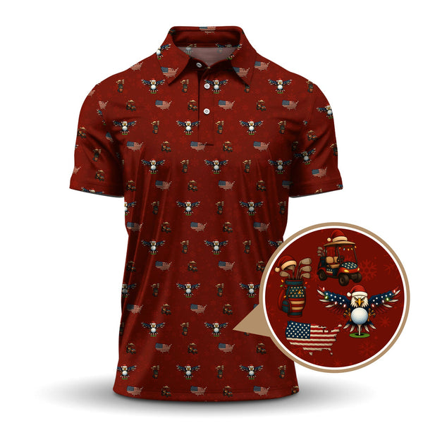 Maxcorners USA Golf Shirt For Golfer, Christmas Golf Shirt, Funny Pattern Golf Shirt For Men