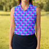 Maxcorners Purple Blue Gradient Checkered Pattern Golf Shirt, Ladies Golf Shirts, Women’s Golf Apparel, Printed Golf Shirt LM1507
