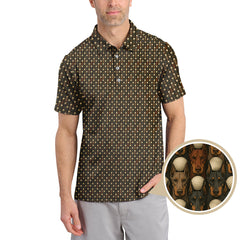 Maxcorners Dog Golf Shirt - Crazy Golf Polos For Men - Doberman Pattern Golf Shirt