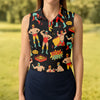 Maxcorners Black Lucha Libre Mexican Wrestler Pattern Golf Shirt, Ladies Golf Shirts, Golf Polo For Women LM1507