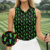 Maxcorners Neon Green Cocktails Three Leaf Clover St Patrick's Day Golf Shirt, Women's Golf Tops, Ladies Golf Shirts