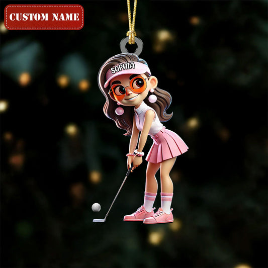 Maxcorners Custom Name Female Golfer Acrylic Ornament, Golf Xmas Ornaments, Golf Christmas Gifts, Cool Golf Gift LM1611