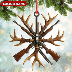 Maxcorners Custom Name Hunting Ornament, Antlers and Rifles Christmas Decor for Hunters

 LM0411