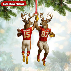 Maxcorners Personalized Football Christmas Ornament, Custom Name Deer Players Red Jersey, Funny Kansas City Football Fan Gift Decoration MT2411