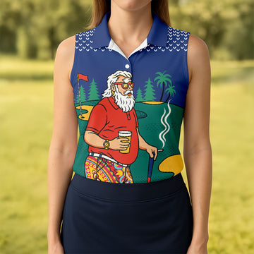 Maxcorners Funny Bearded Golfer With Beer And Paisley Sleeves Golf Polo, Golf Tops For Women, Ladies Golf Top LM1507