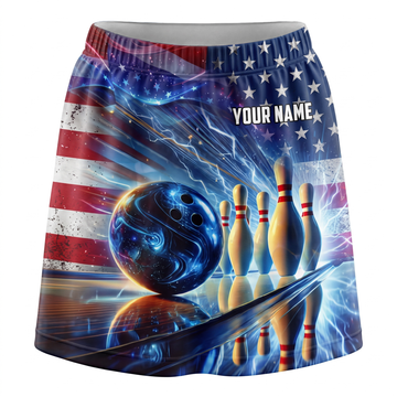 Maxcorners Bowling Cosmic Ball And Pins American Flag Personalized 3D Skirts With Shorts