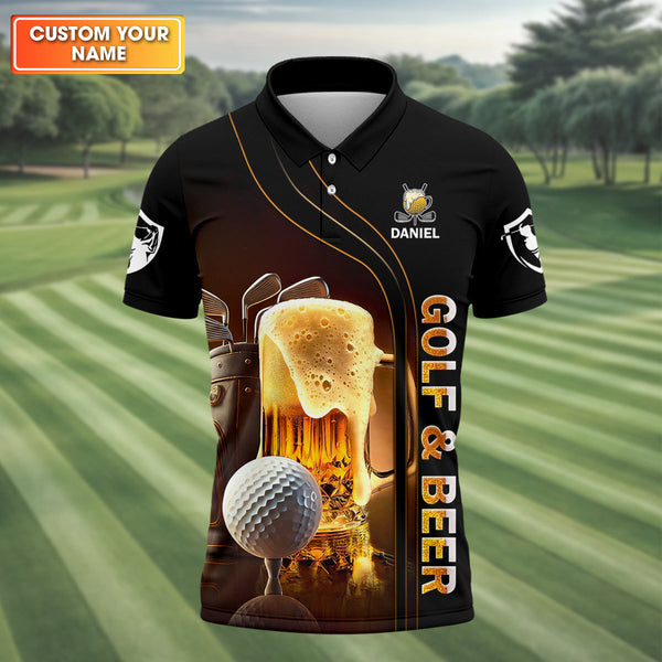 Maxcorners Golf And Beer Custom Men's Golf Polo Shirt, Funny Golf Shirt, Gift For Golfers