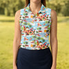 Maxcorners Surfing Santa Tropical Christmas Golf Shirt, Beach Reindeer Holiday Polo, Women's Golf Tops, Printed Golf Shirt LM1507