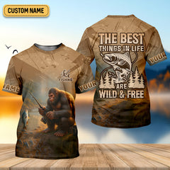 Maxcorners The Best Things In Life Are Wild And Free Custom Name Bigfoot Fishing SPF Shirt For Men, Gift For Fisherman