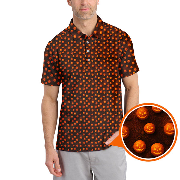 Maxcorners Pumpkin Pattern Golf Shirt For Men, Halloween Golf Shirt, Funny Halloween Golf Polos For Golfer