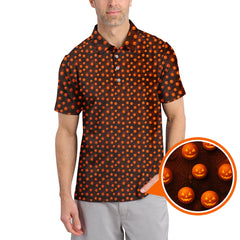 Maxcorners Pumpkin Pattern Golf Shirt For Men, Halloween Golf Shirt, Funny Halloween Golf Polos For Golfer