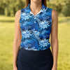 Maxcorners Blue Tropical Hibiscus Floral Golf Shirt, Womens Golf Tops, Women’s Golf Apparel LM1507