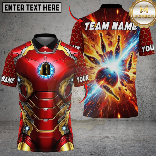 Maxcorners Bowling Gold Armor Cosmic Strike Personalized Name 3D Unisex Shirt