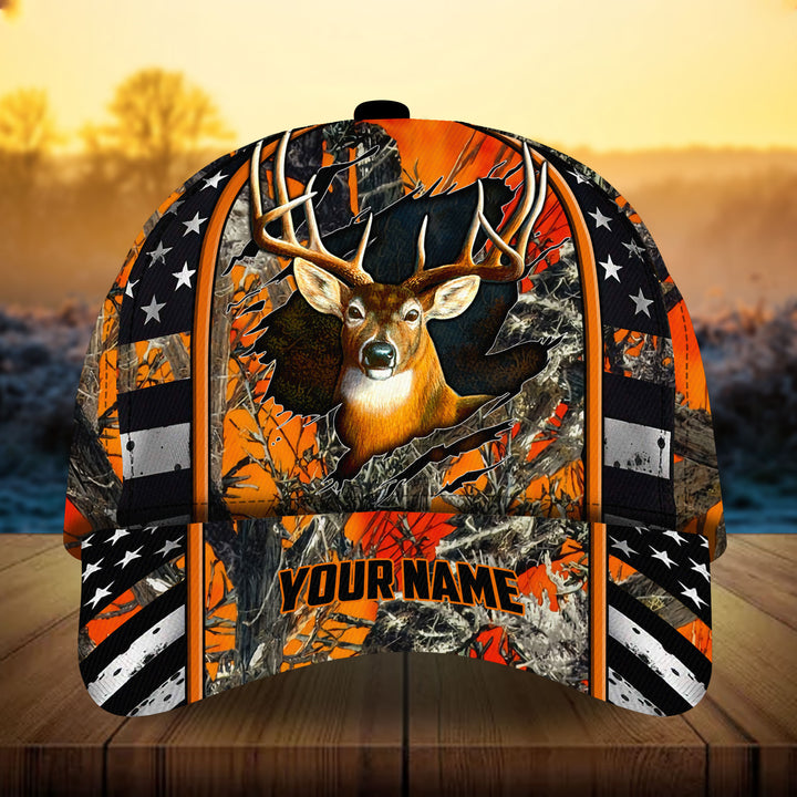 Maxcorners Cool US Flag Ragged Deer Hunting Camo Pattern 3D Multicolor Personalized Cap