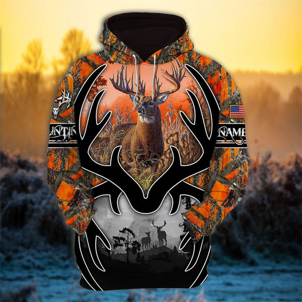 Maxcorners The New Unique Deerhorn Hunting Personalized Name 3D Shirt