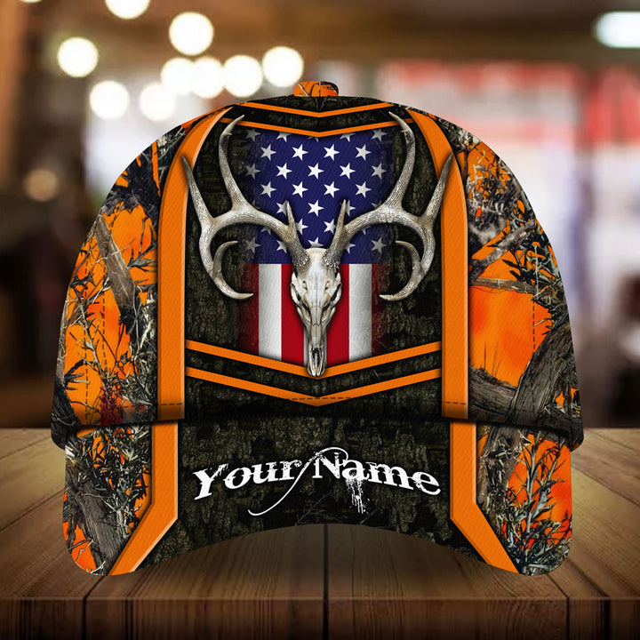 Maxcorners Cool American Flag Skull Deer Hunting Camo Pattern 3D Multicolor Personalized Cap