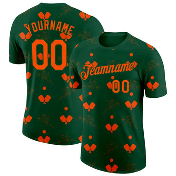 Maxcorners Pickleball Paddle Ball Green Orange Floral Sport Jersey Personalized Name 3D Unisex Shirt
