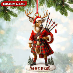 Maxcorners Personalized Scottish Deer Ornament, Custom Name Highland Bagpiper Christmas Decoration

 LM0411