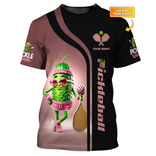 Maxcorners Custom Pink & Black Pickleball Shirt – Funny Pickle Queen Design for Women – Personalized Athletic Tee for Confident Players