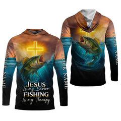 Maxcorners Jesus Is My Savior Fishing Is My Therapy SPF Shirts, Jesus Fishing Shirt, Fishing Shirts For Men
