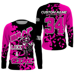 Maxcorners Brap Like A Girl Personalized Motocross Jersey UPF30+ Pink Dirt Bike Racing Long Sleeves LM2809