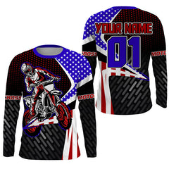 Maxcorners American Flag Motocross Jersey Personalized UPF30+ Dirt Bike MX Racing Off-road Motorcycle LM2809