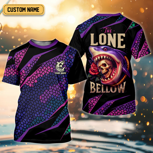 Maxcorners The Lone Below Shark And Skull Purple Fishing Shirt, SPF Shirt For Men, Men's Fishing Shirt
