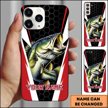 Maxcorners Bass Honeycomb Pattern Red White Sport Design Personalized Name Phone Case