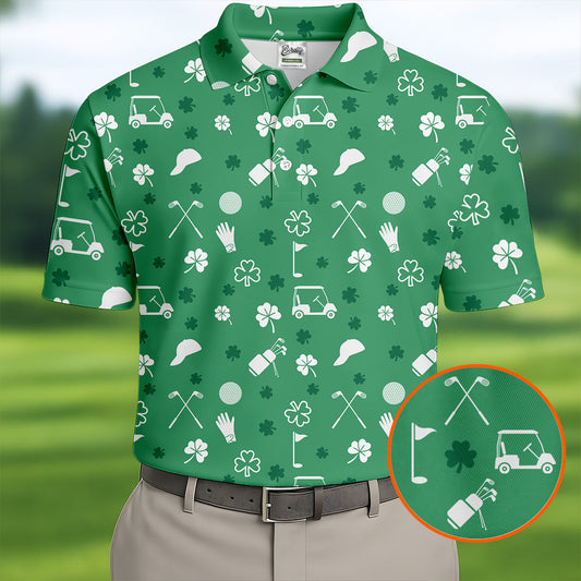 Maxcorners Golf Items Seamless Pattern St. Patrick’s Day Shamrock Golf Shirt, Polo Shirts For Men, Golf Shirts For Men