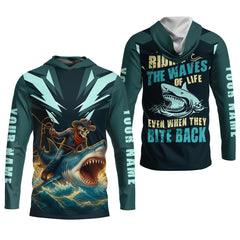 Maxcorners Riding The Waves Of Life Even When They Bite Back SPF Shirt For Men, Funny Fishing Shirt, Fishing Shirts For Men