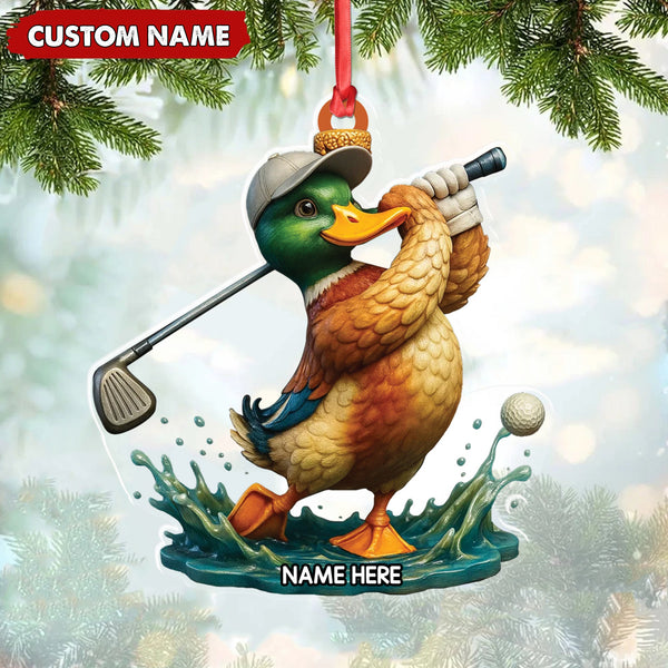 Maxcorners Personalized Acrylic Duck Golf Christmas Ornament â€“ Custom Name Funny Hunter Gift for Golf Lovers LM0110