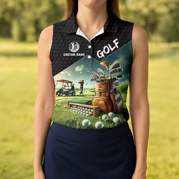 Maxcorners Custom Name Golf Course Club Bag Polo Shirt, Women’s Golf Polo, Golf Shirts For Women LM1507