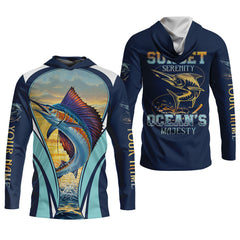 Maxcorners Marlin Fishing Shirts, Sunset Serenity, Ocean's Majesty, SPF Long Sleeve Shirts, Fishing Shirts For Men