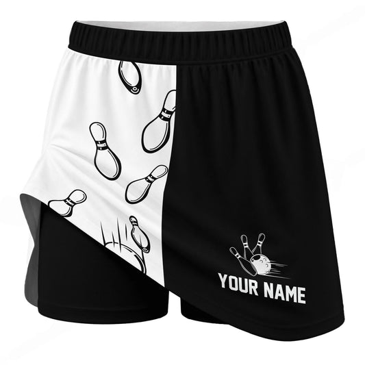 Maxcorners Customized Bowling Trouser Skirts With Shorts Underneath, Bowling Split Color With Pockets