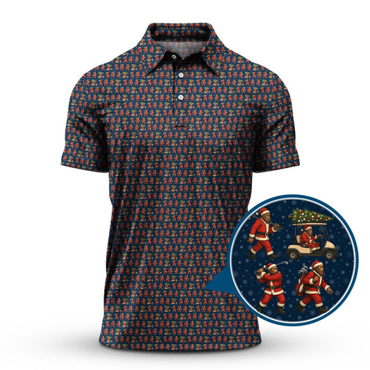 Maxcorners Funny Pattern Golf Shirt, Bigfoot Golf Shirt For Golfer, Bigfoot Santa Golf Shirt For Men