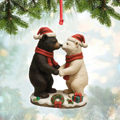 Maxcorners Christmas Bear Couple Figurine Acrylic Ornament â€“ Cute Holiday Decor for Couples, Polar and Brown Bear Love Statue, Romantic Christmas Gift for Him or Her