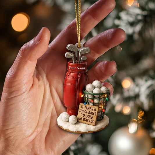 Maxcorners Red Custom Name Golf Ornament â€“ Funny Golf Bag and Ball Christmas Decoration, Personalized Golfer Xmas Gift for Men, Golf Ornament and Golf Decor for Tree MT1611