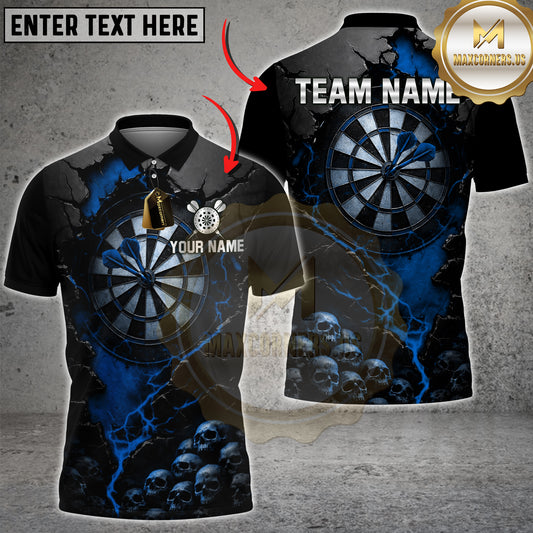 Maxcorners Darts Shirt Dark Skull Cracked Dartboard Gothic Fire Art Multioptions Personalized Name, Team Name 3D Shirt (4 Colors)