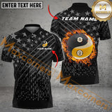 Maxcorners Ball 8 And Ball 9 Flame American Flag Pattern Billiard Personalized Name, Team Name 3D Shirt